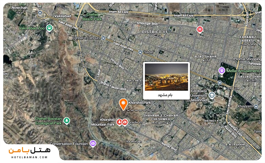 تصویر موقعیت مکانی بام مشهد